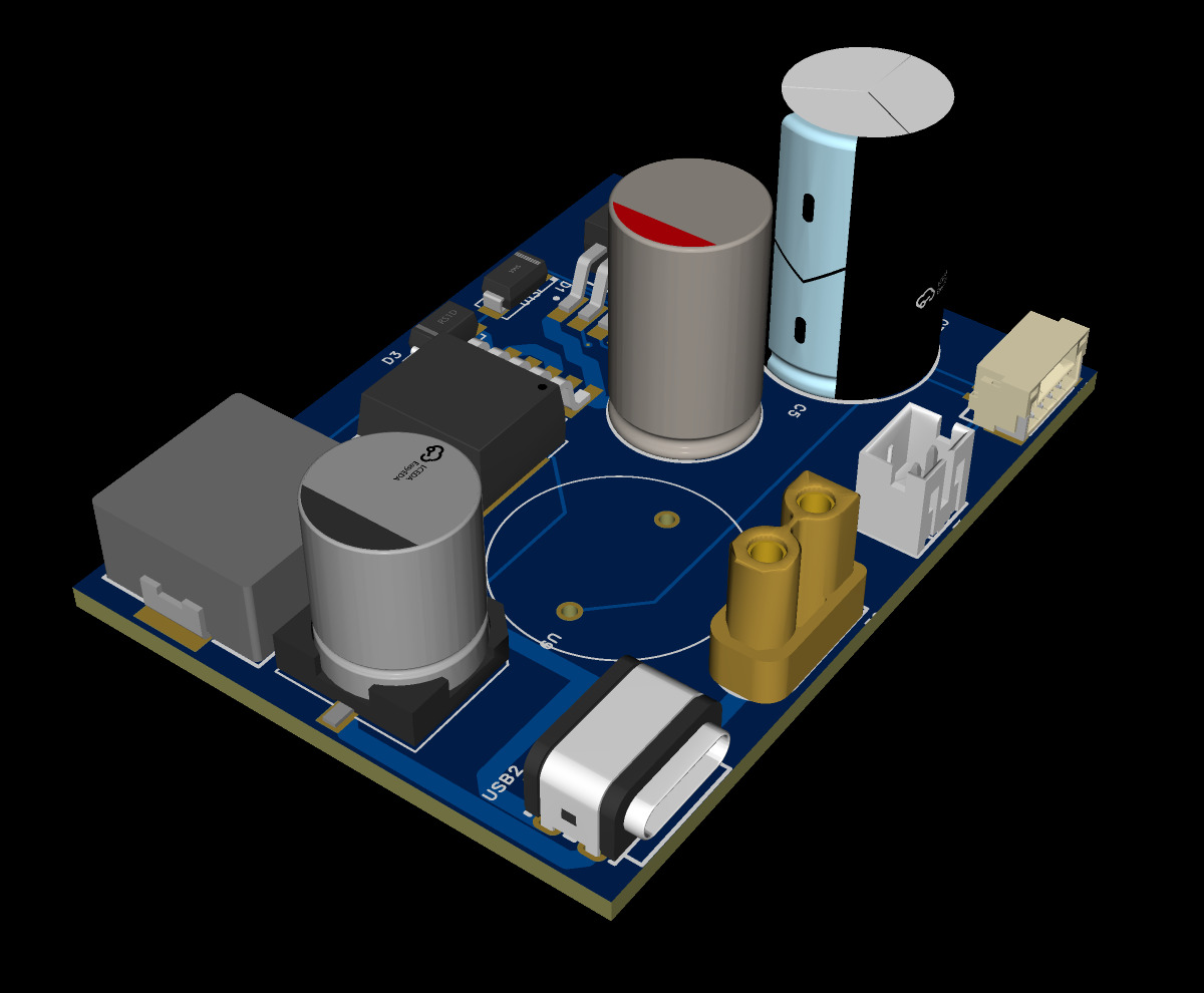 3D render of custom multi-rail power distribution PCB