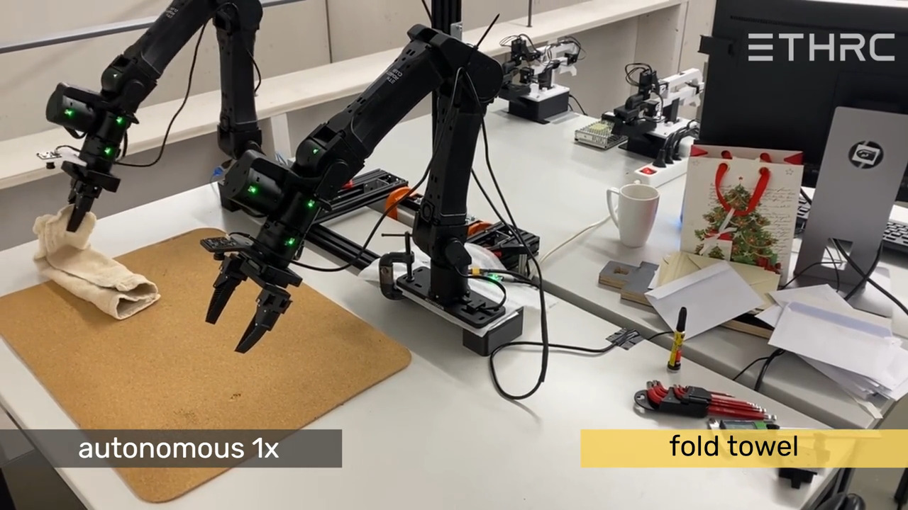 ETH Robotics Club bimanual setup folding a towel autonomously