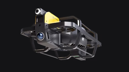 CAD render of the confined-space inspection drone — front view